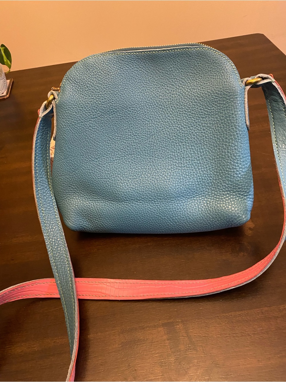 Unique Blue and Pink Alligator Crossbody Bag - Picture 2 of 6